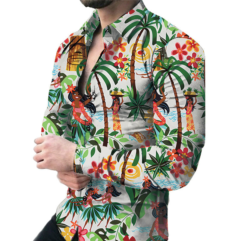 Men's Casual Long Sleeved Floral Shirt