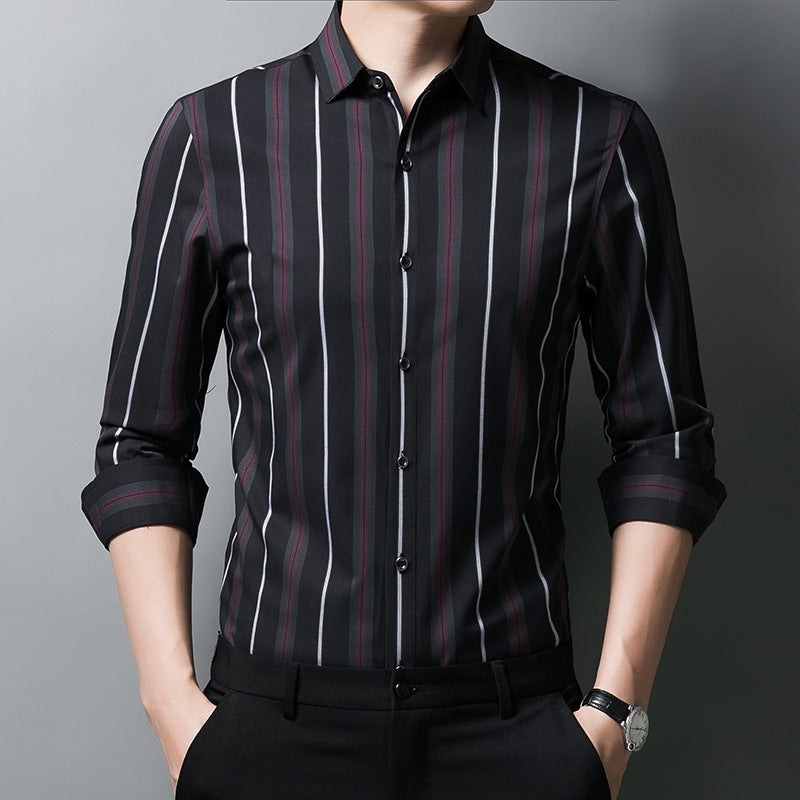 Striped Casual Black Thin Men's Long-sleeved Shirt