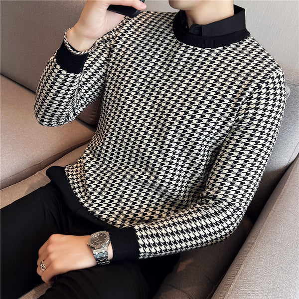 Men's British Slim-fitting Casual Patchwork Knitwear Sweater