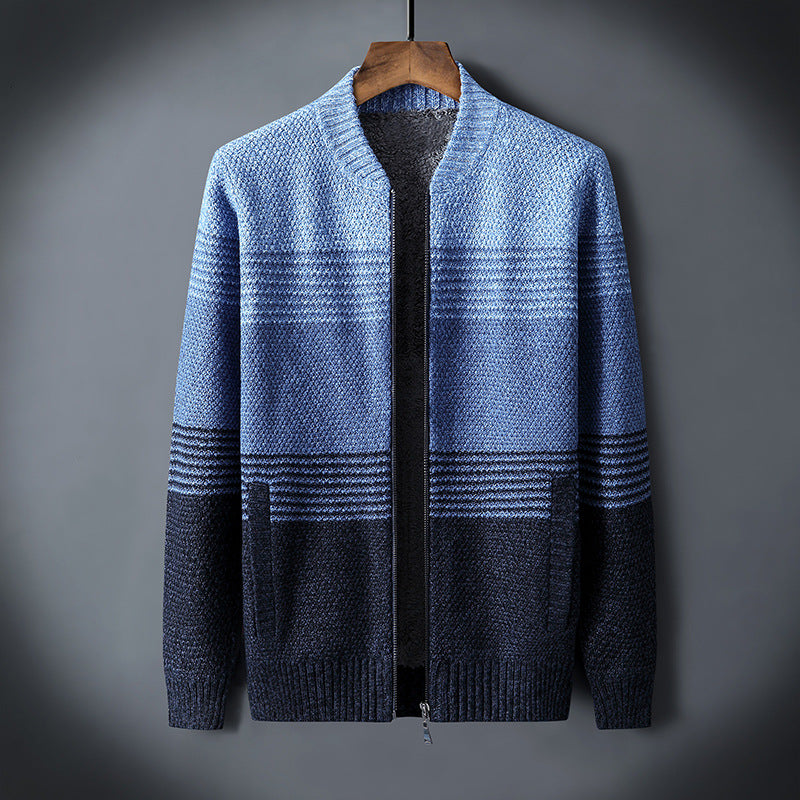 Men's Sweater Jacket With Contrast Stripes