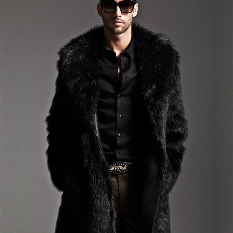 Men's Suit Collar Imitation Fur Coat