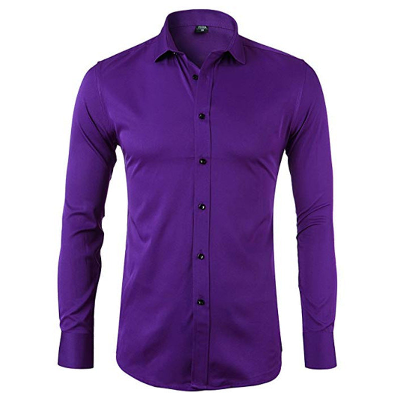 No Ironing High Elastic Men's Long Sleeve Shirt