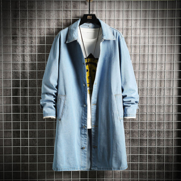 Denim Trench Coat Men's Mid-length Loose Casual Coat