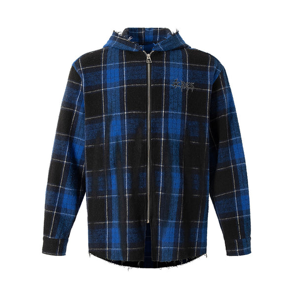 Distressed Plaid Hooded Shirt For Men