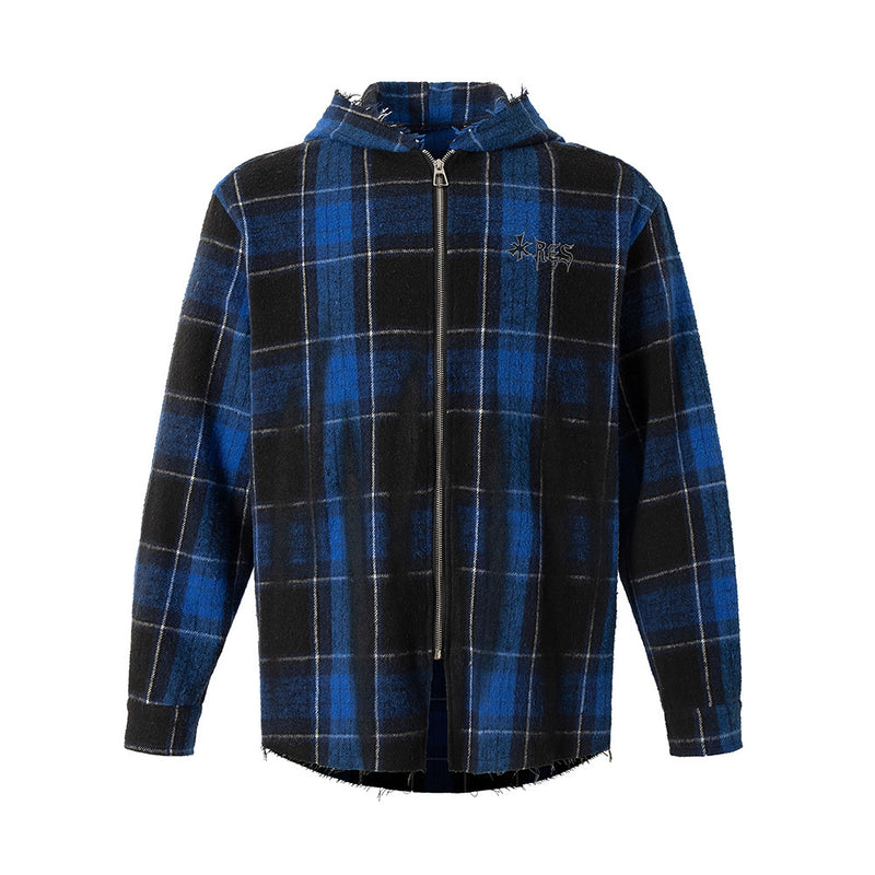 Distressed Plaid Hooded Shirt For Men