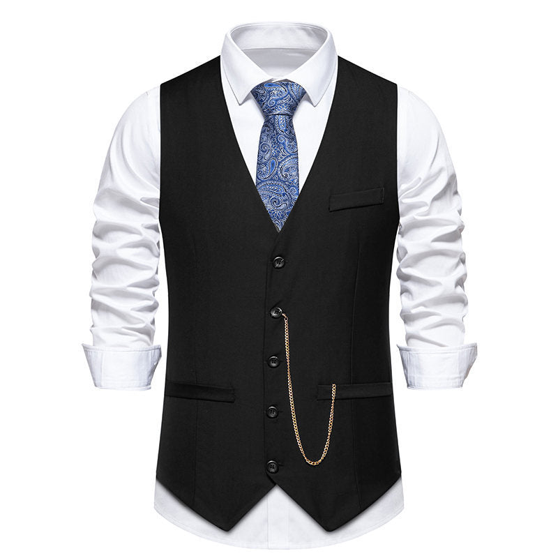 Solid Color Wedding Banquet V-neck Men's Suit Vest