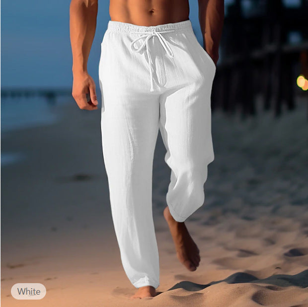 Drawstring Elastic Waist Straight Flat Comfortable beach pants