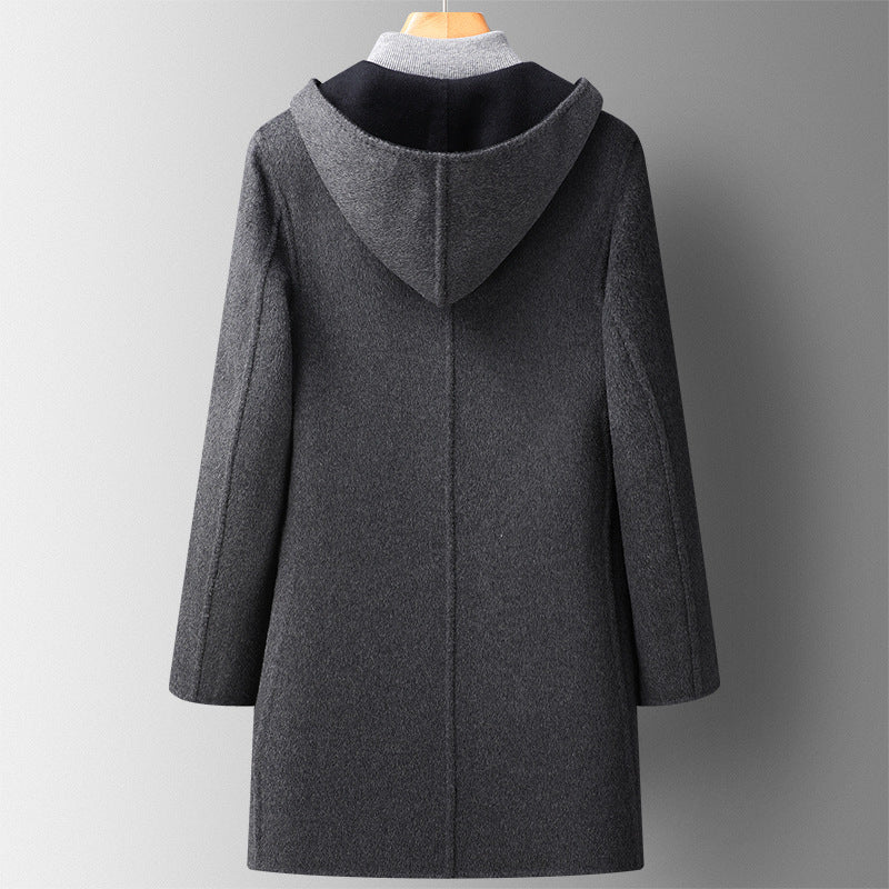 Fall Winter Hooded Double-sided Wool Men's Mid-length overcoat