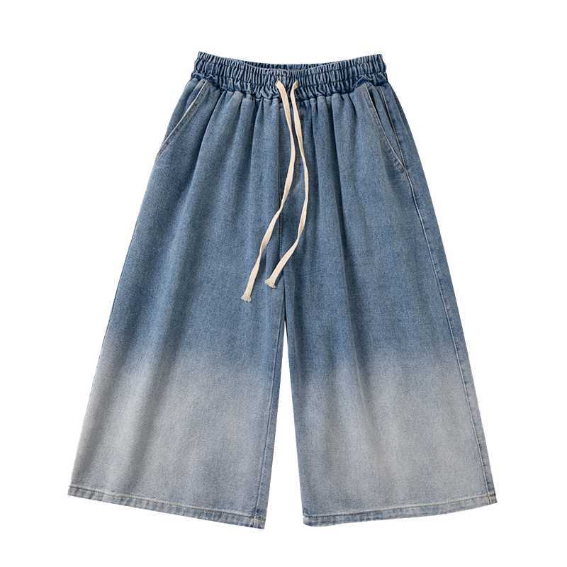 Gradient Denim Cropped Pants Men's Loose All-matching