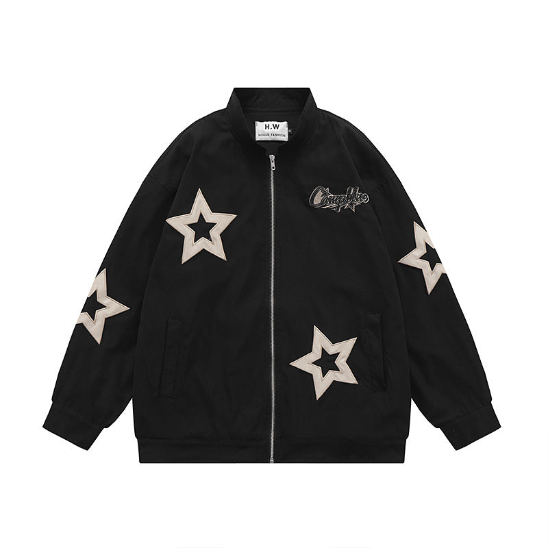 Men's Retro Star Embroidered Stand Collar Jacket