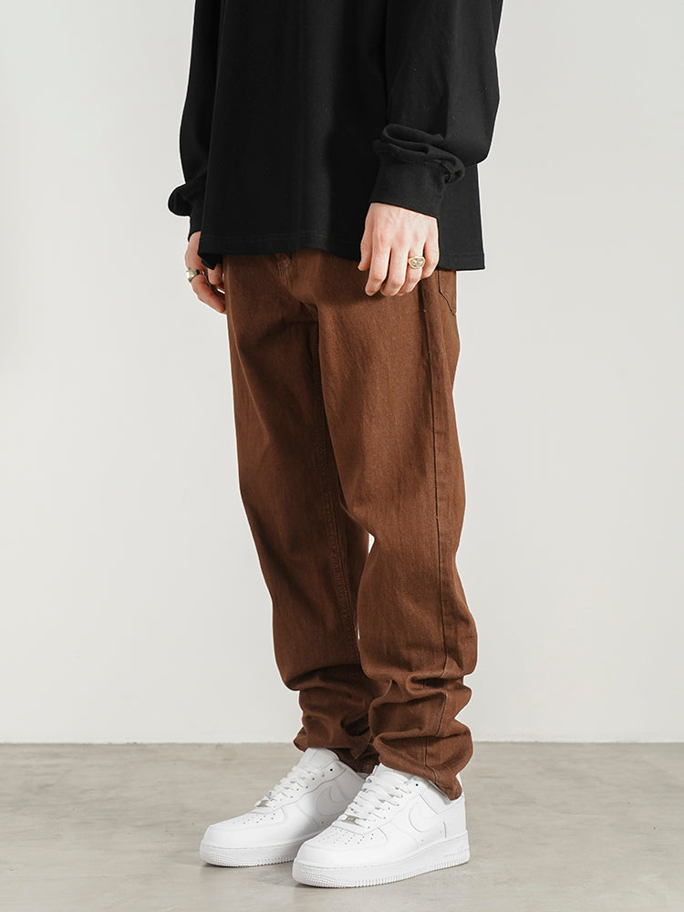 Men's Hip-hop Retro Brown Straight-leg Jeans