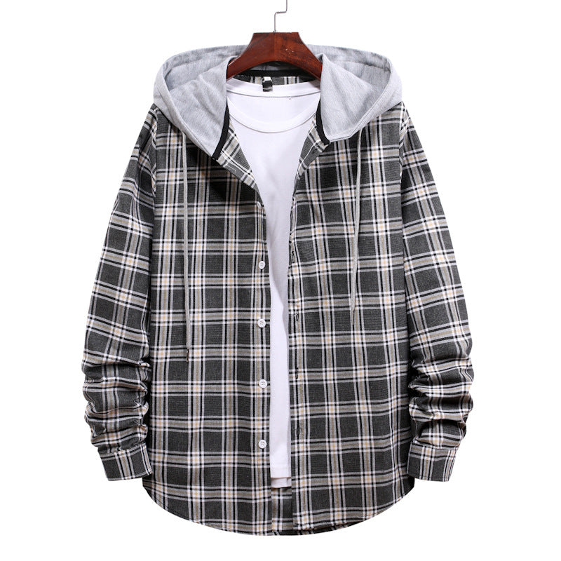 Plaid Shirt Men's Autumn Hooded Jacket