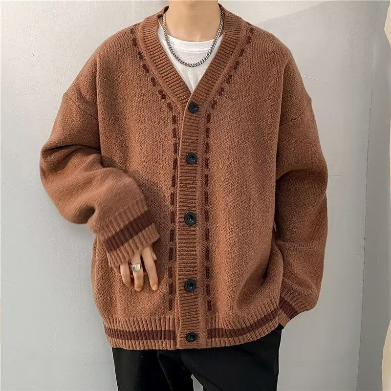 Retro Diamond Lattice Cardigan Sweater Lazy High-grade Men's Coat