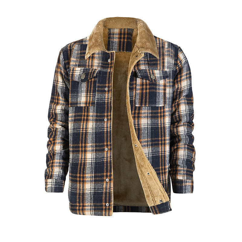 Men's Plaid Flannel Long Sleeve Lapel coat