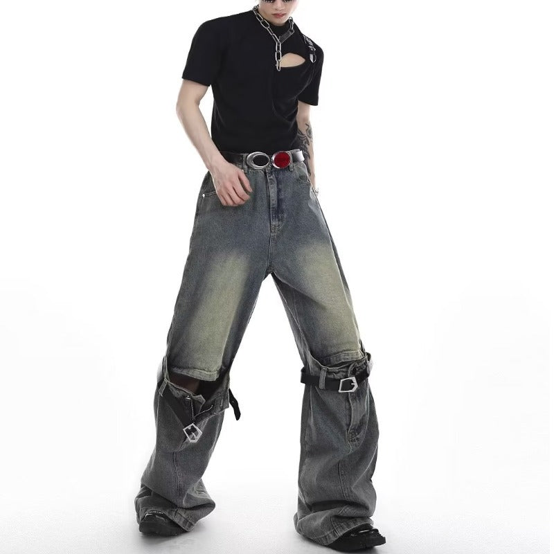Pantalones largos de pierna ancha y holgados con personalidad de Punk Rock para hombre