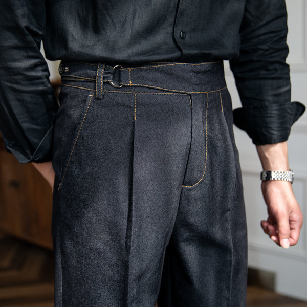 Pantalones de cintura alta casuales vintage de color denim para hombre