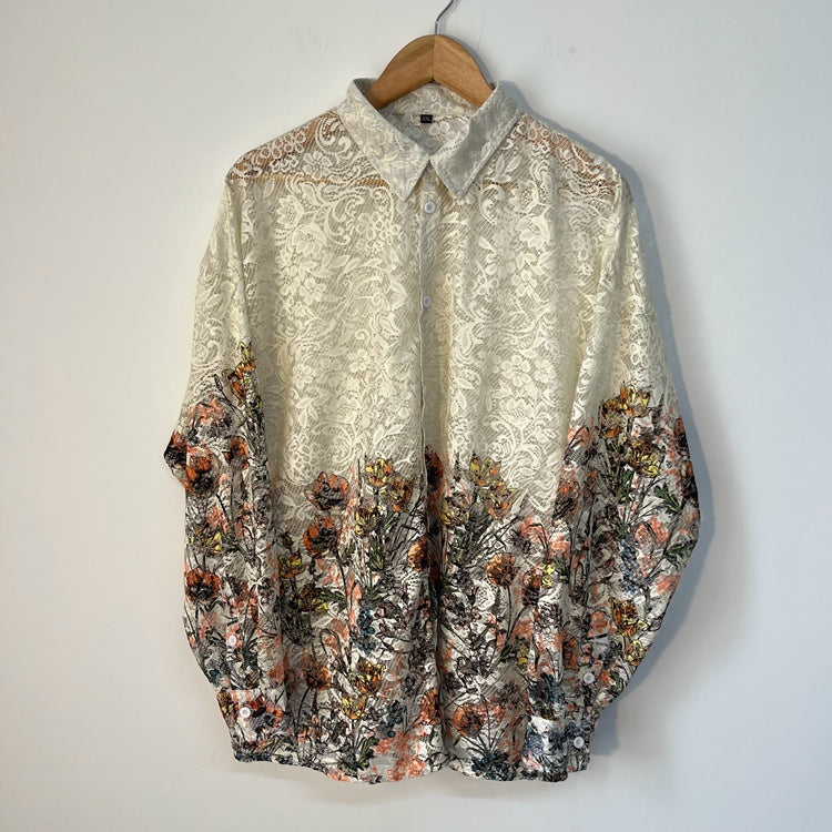 Vintage Lace Mesh Hollowed Men's shirt