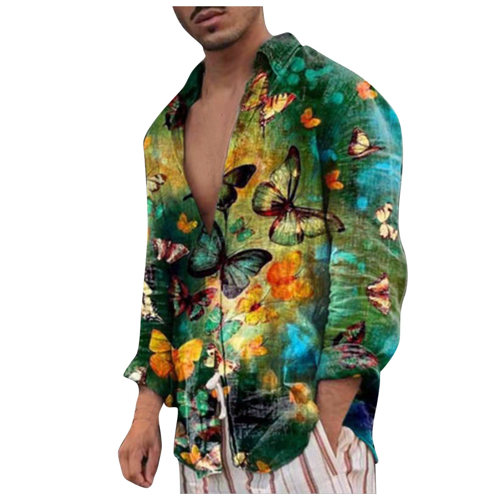 European And American Men's Long-sleeved Shirt Casual Printing