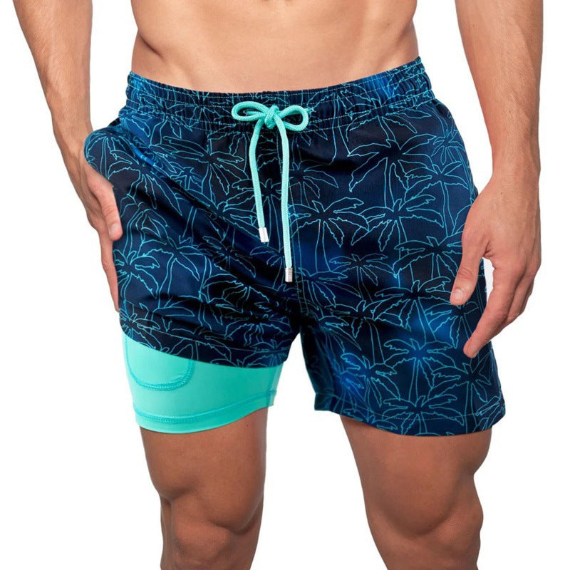 Pantalones cortos de playa estampados para hombre Pantalones cortos de doble capa Verano