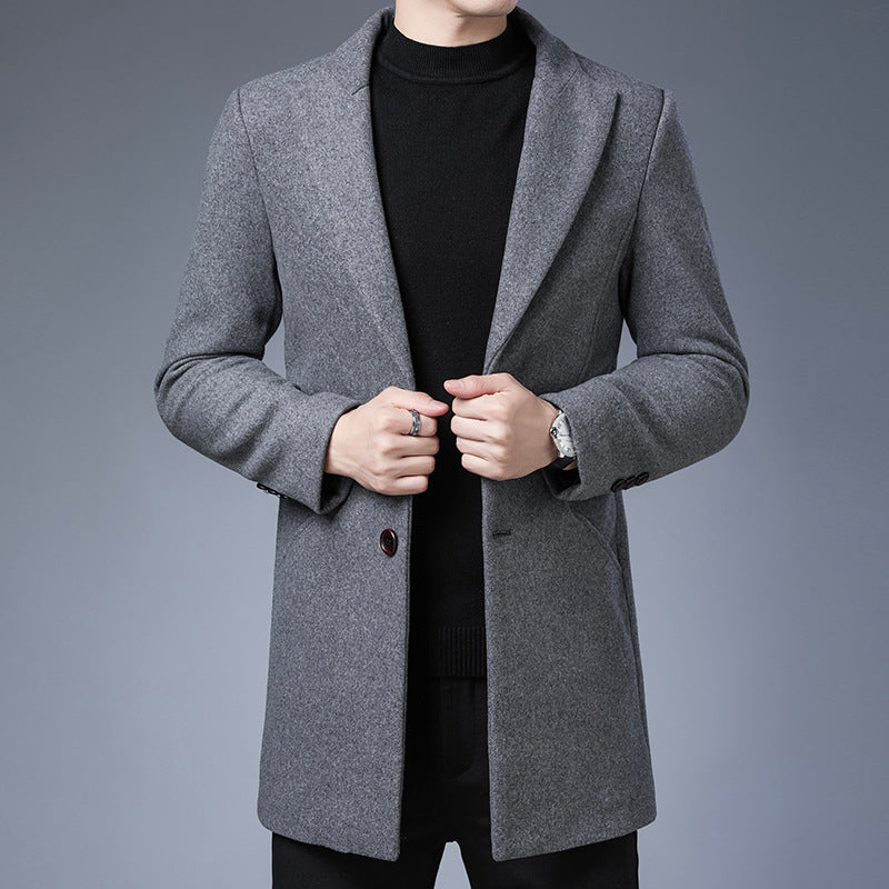 Men's Jacket With Wool Solid Color Lapel Collar