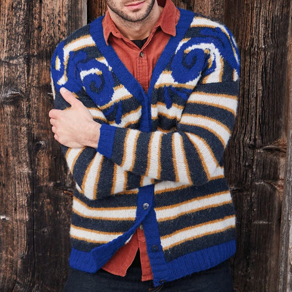 Men's Autumn And Winter Striped Knitted Jacket