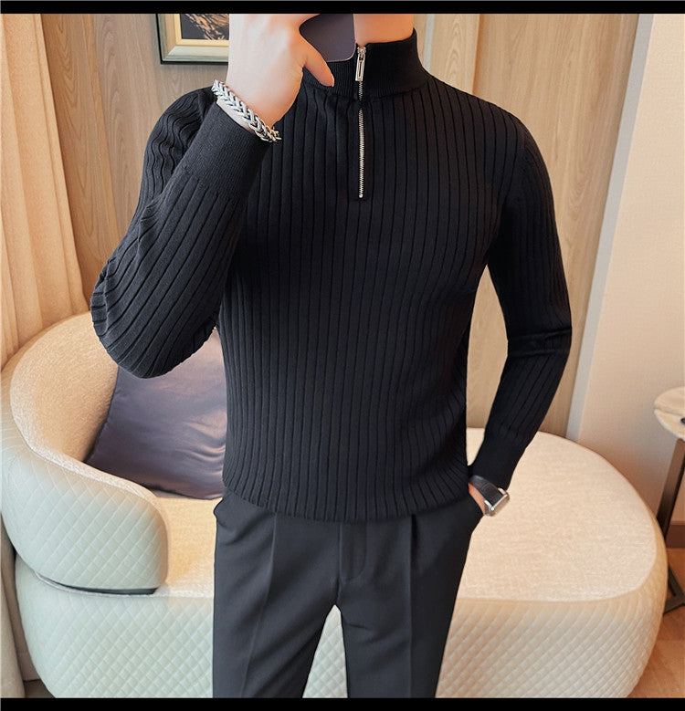 Men's Autumn And Winter Zipper Stand Collar Knitted Sweater