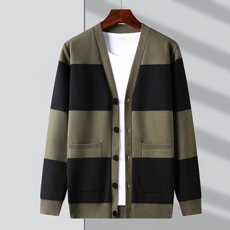 Spring And Autumn Men's Striped Cardigan Single-breasted Sweater Coat