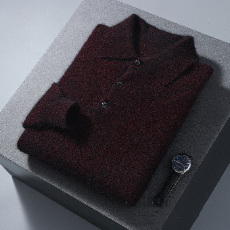 Mink Polo Collar Honeycomb Knitting Sweater men