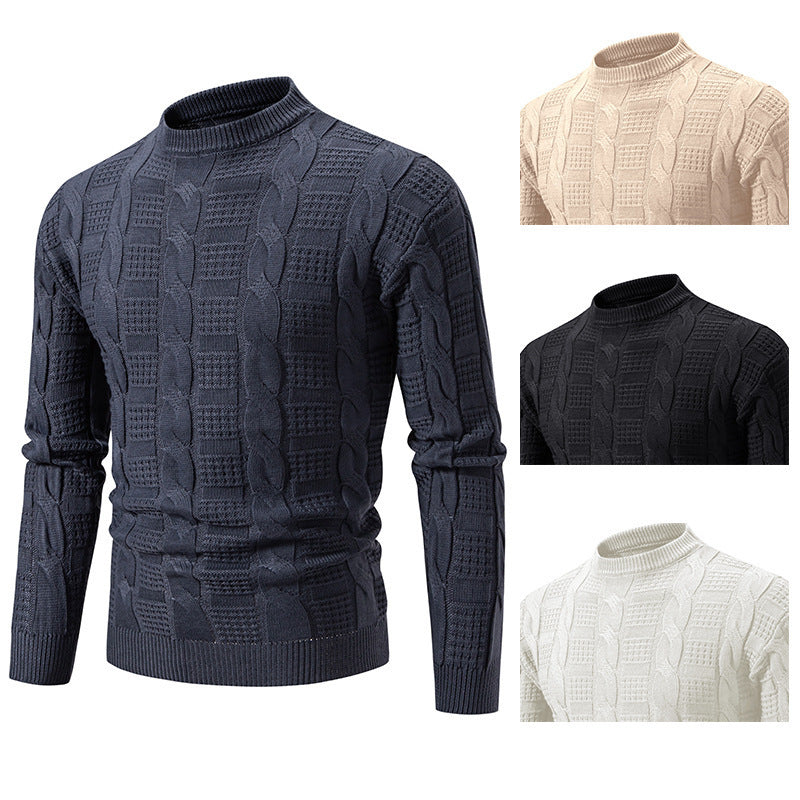 Pull en maille torsadée à col rond pour homme