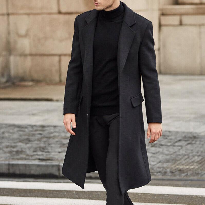 Men's long woolen trench coat