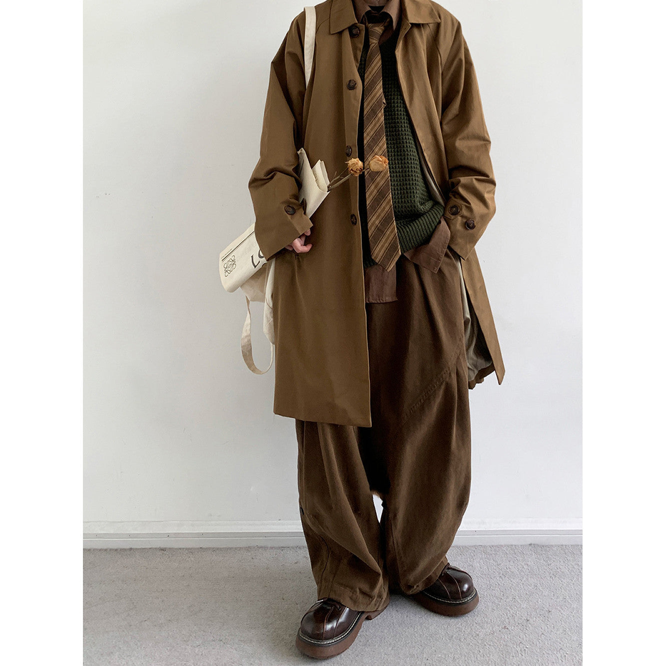 Retro Mid Length Workwear Trench Coat Basic Versatile Commuting Jacket