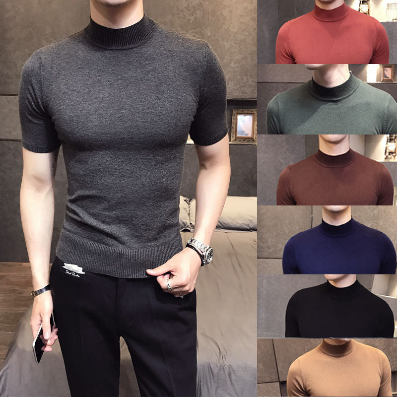 Men's Knitwear Half High Neck Youth Half Sleeve T-shirt