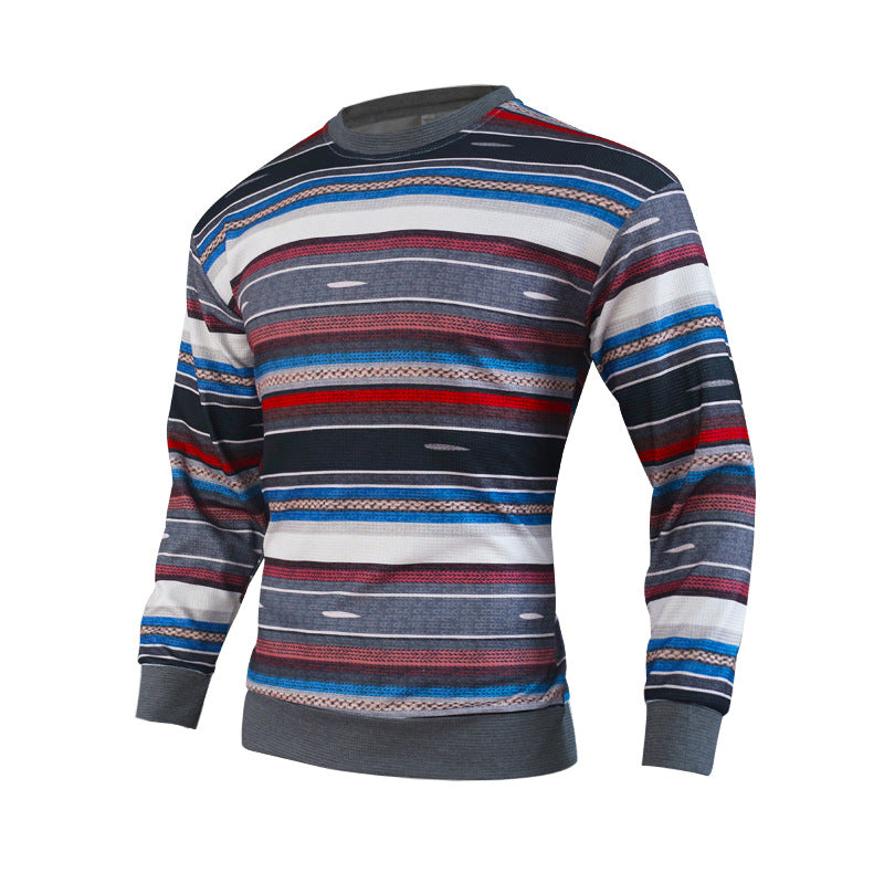 Men's Waffle Stripe Versatile Casual Bottomed Sweater