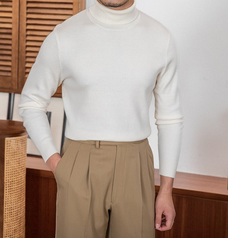 Slim Fit Wool Blend Knit Turtle Neck