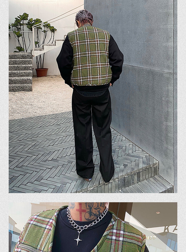 Green plaid hip-hop handsome loose cardigan jacket