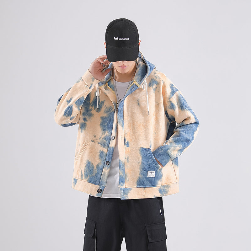 Tie-Dye Flower Hooded Jacket Men