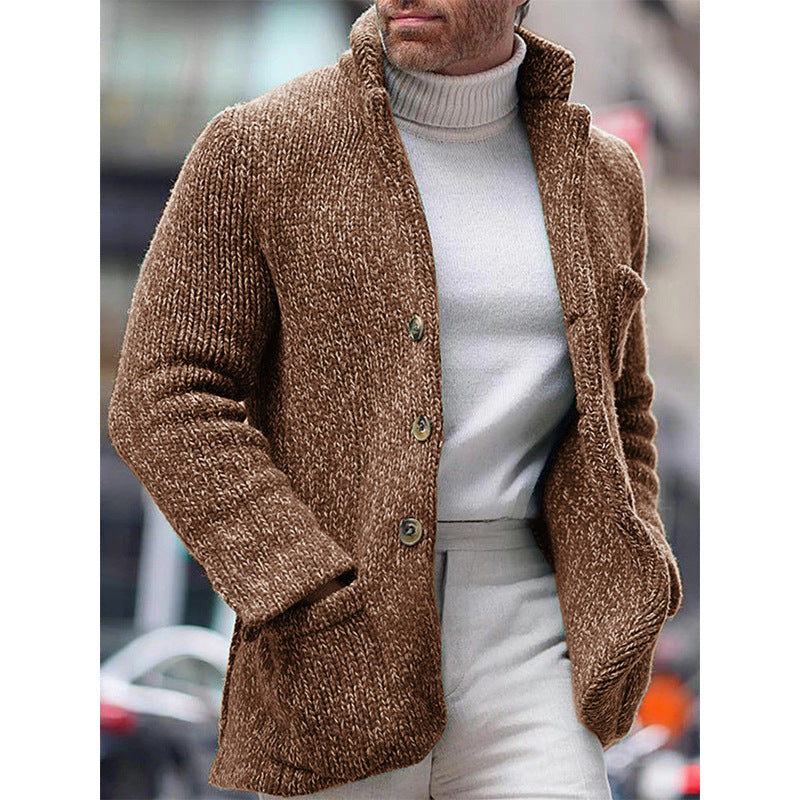 Autumn And Winter  Men's Knitted Cardigan Stand Collar Coat