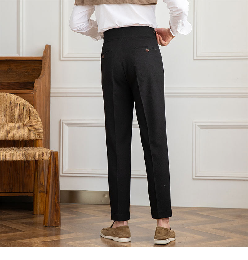 Moneglia Seersucker Double Pleated Straight Fit Trousers