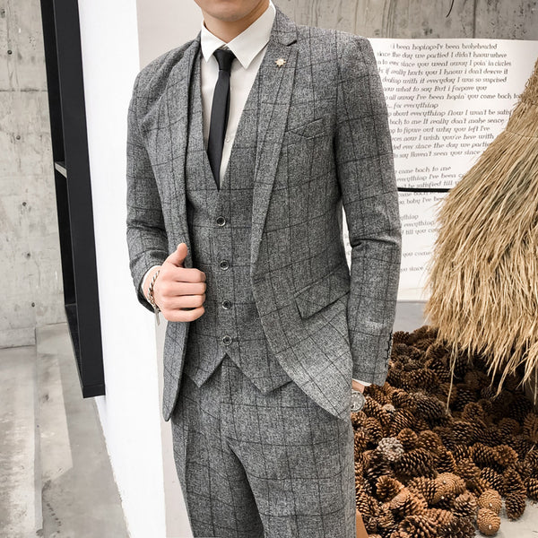 Men's Plaid Suit Three-piece Suit for men