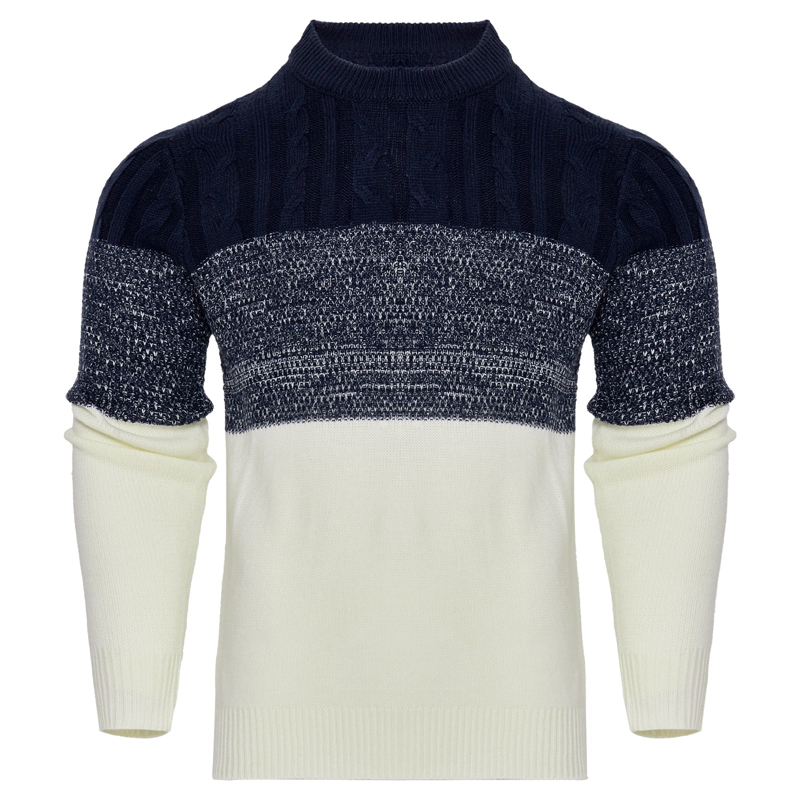 Maglione pullover casual da uomo a maniche lunghe con blocchi di colore e lavorazione a trecce