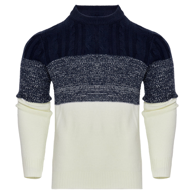 Men's Casual Color Block Long Sleeve Cable Knit Pullover Sweater