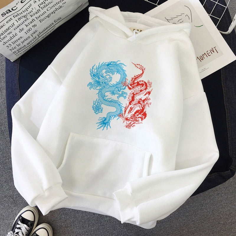 Harajuku Vintage Dragon Pattern Printed Street Hoodies