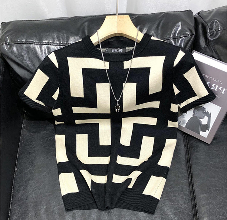 Geometric Pattern Bottoming Shirt Men's