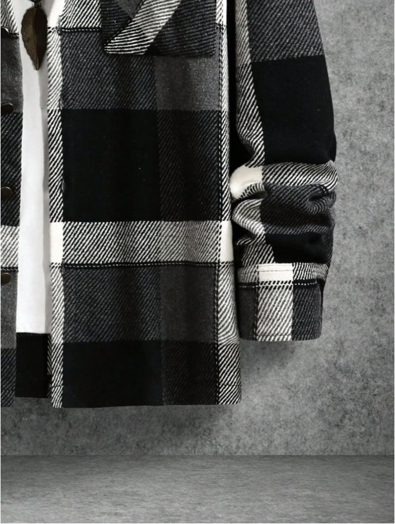Camisa de manga larga a cuadros con solapa de lana