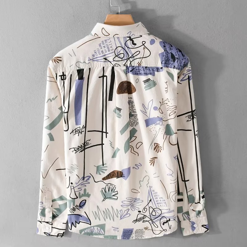 Men's Loose Printed Long Sleeve Shirt