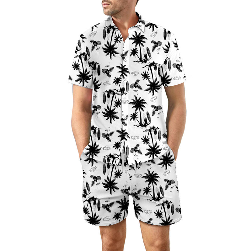 2Pcs Printed Beach Shirt Summer Suit