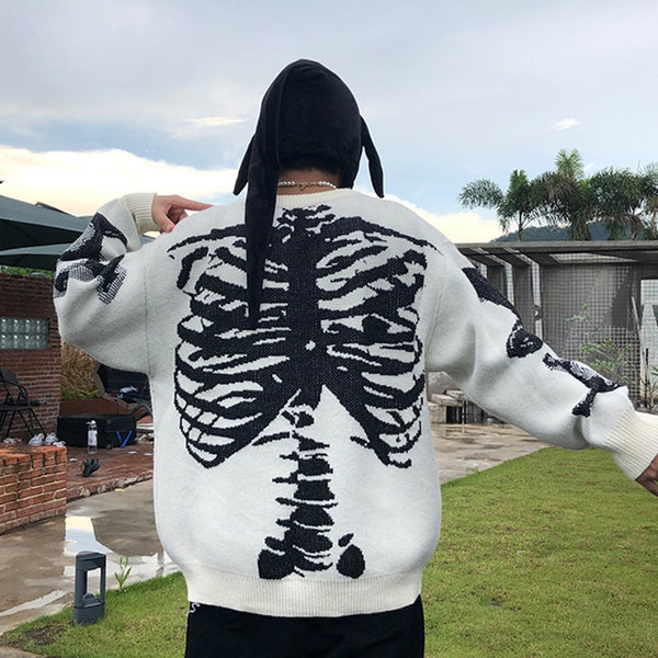 Skull Round Neck Long Sleeve Men And Women Sweater