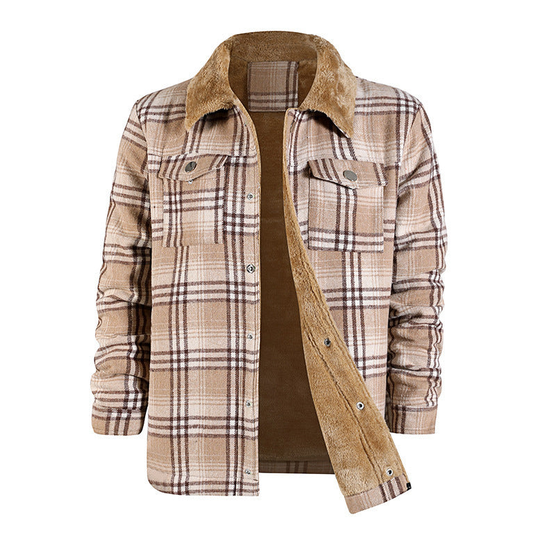 Men's Plaid Flannel Long Sleeve Lapel coat