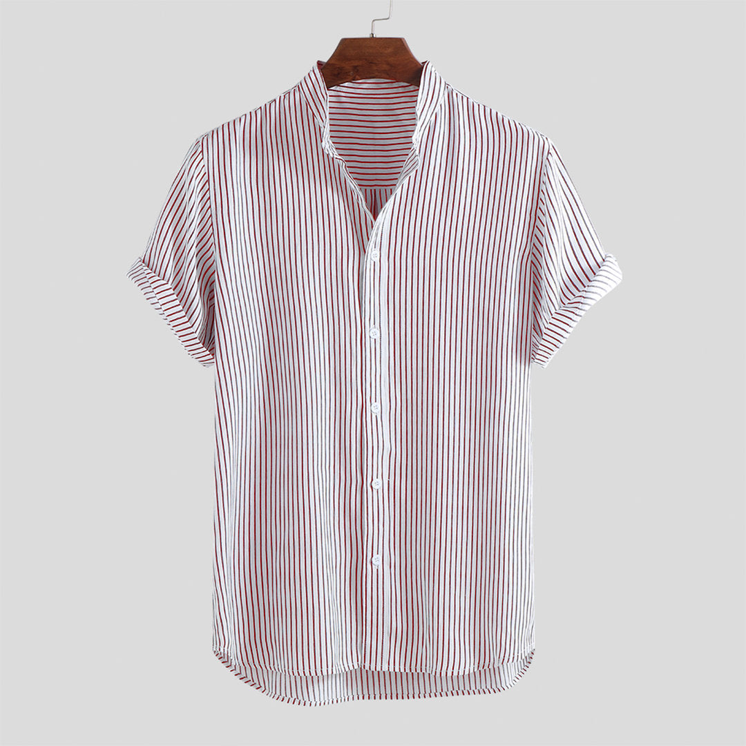 Men's Striped Stand Collar Shirt