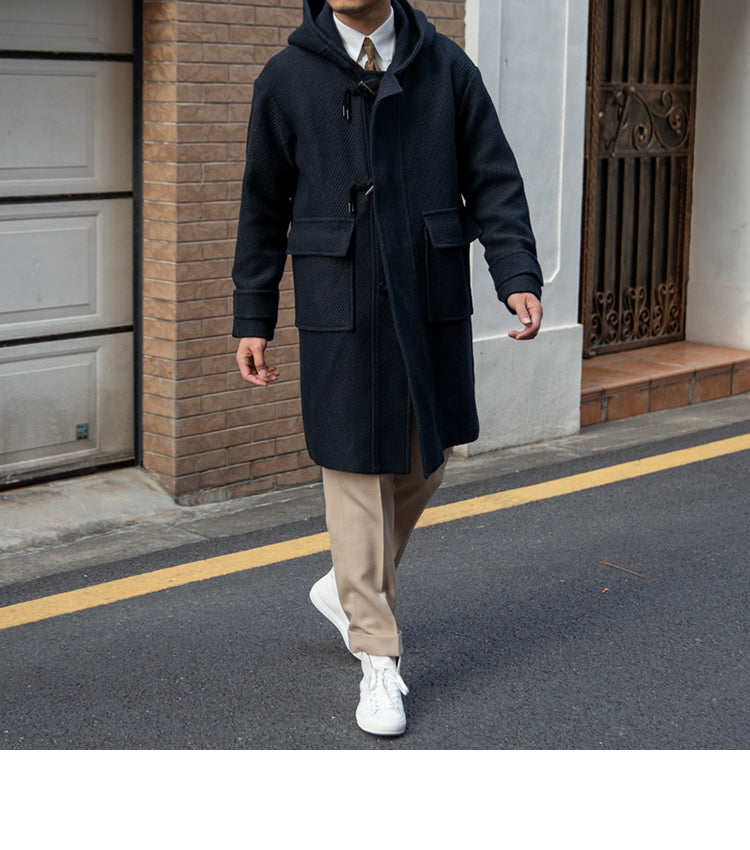 Wool Hooded warm trench Coat for men